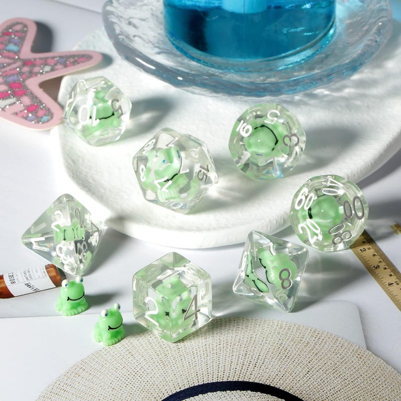 DNDND Frog D&D Dice Set, 7PCS Resin Polyhedral Die with Velvet Pouch for DND Dungeons & Dragons Role Playing Games and Tabletop Games （Frog DND Dice Set - Image 2